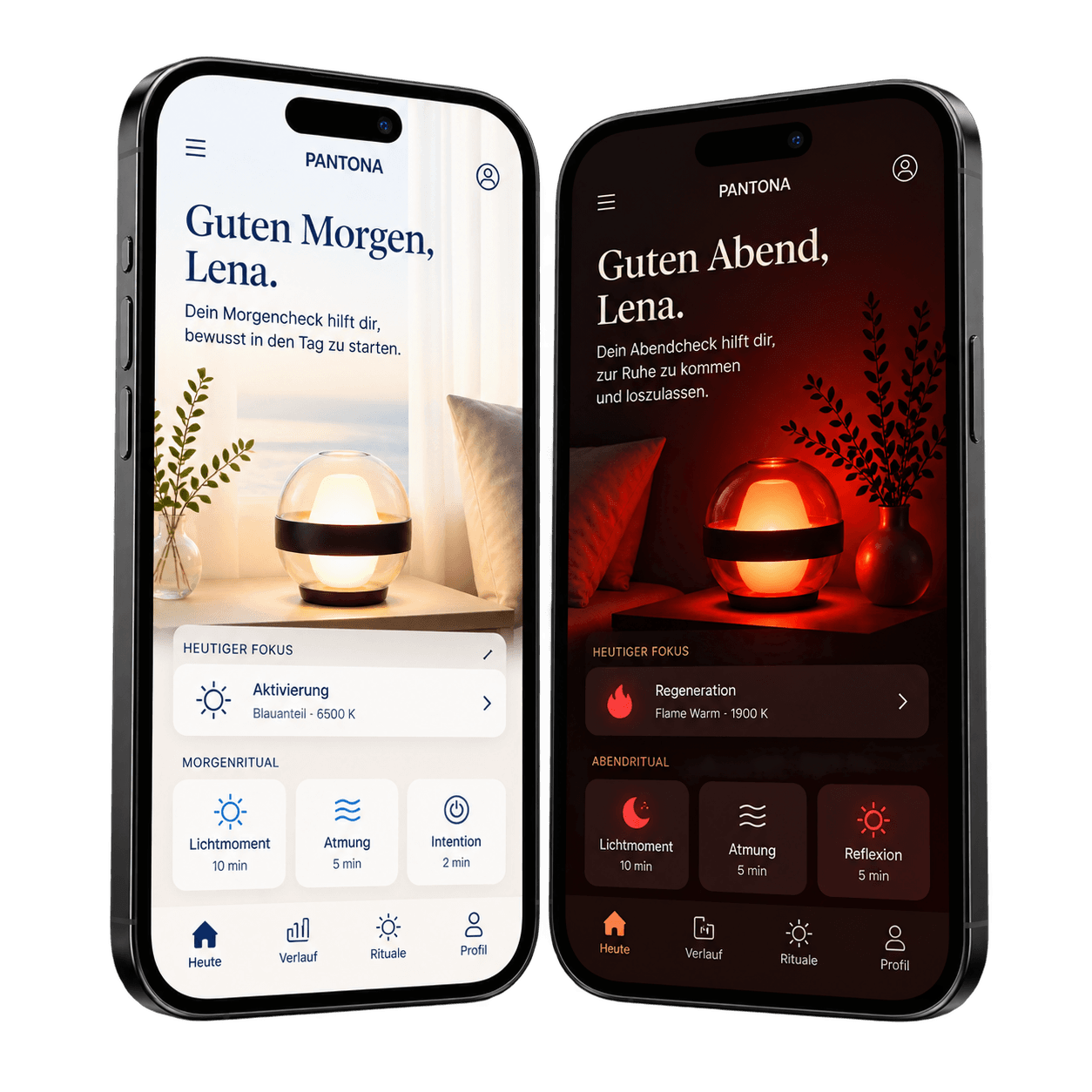 Pantona App mit Morgen- und Abendansicht
